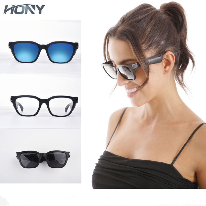 Versi 5.0 Kacamata Hitam Dengan Earphone Bluetooth Perlindungan UV400 UVB